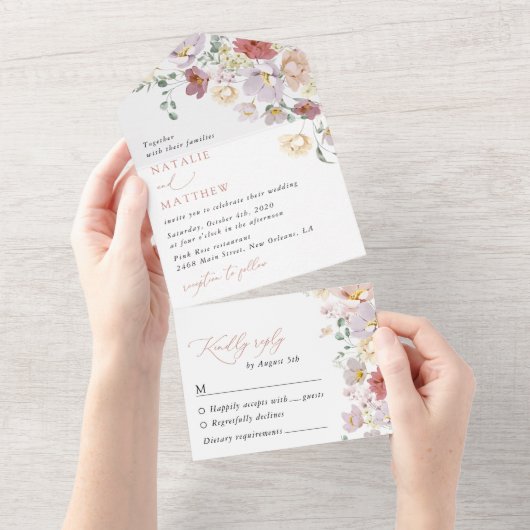 Farbenfrohe Blume, Wildblumen, Boho, Hochzeit All In One Einladung (Abreißen)