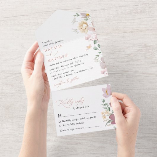 Farbenfrohe Blume, Wildblumen, Boho, Hochzeit All In One Einladung (Abreißen)