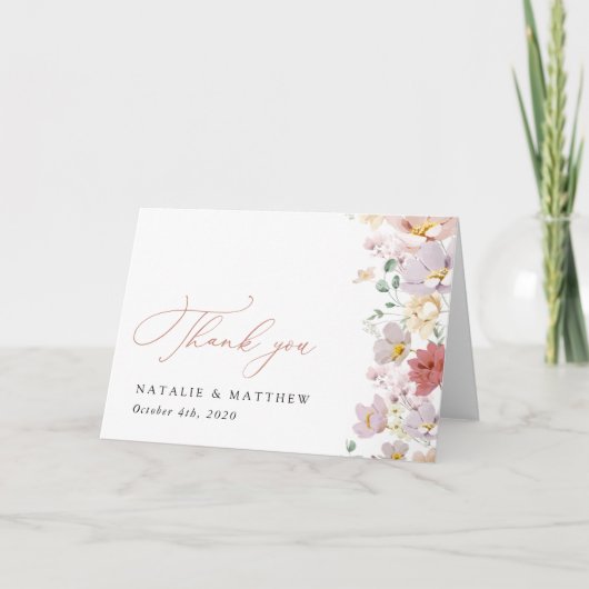Farbenfrohe Blume, Wildblumen, Boho, Hochzeit Dankeskarte (Vorderseite)