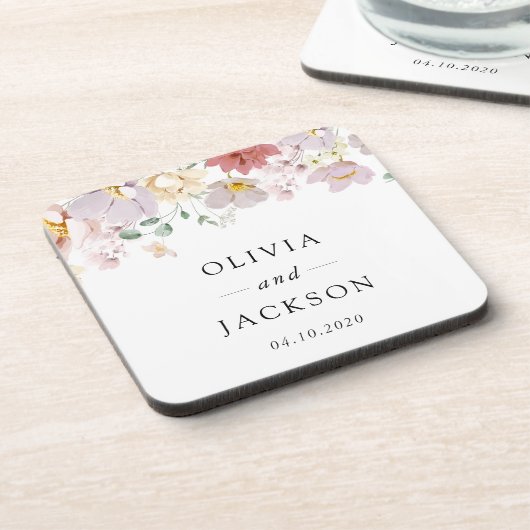 Farbenfrohe Blume, Wildblumen, Boho, Hochzeit Getränkeuntersetzer (Linke Seite)