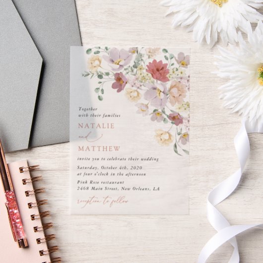 Farbenfrohe Blume, Wildblumen, Boho, Hochzeit Pergament Einladungen (Hochzeit)
