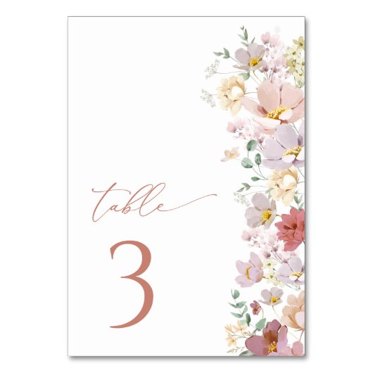 Farbenfrohe Blume, Wildblumen, Boho, Hochzeit Tischnummer (Vorderseite)