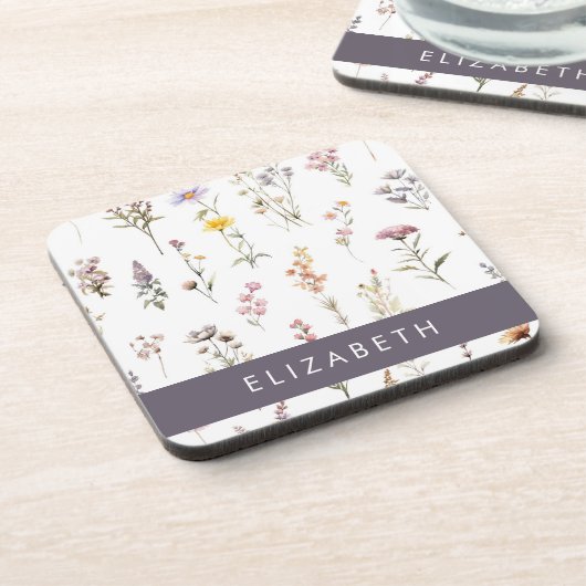 Farbenfrohe Blume, Wildblumen, Grünpflanzen, Ihr N Getränkeuntersetzer (Linke Seite)