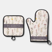 Farbenfrohe Blume, Wildblumen, Grünpflanzen, Ihr N Ofenhandschuh & Topflappen-Set (Vorderseite)