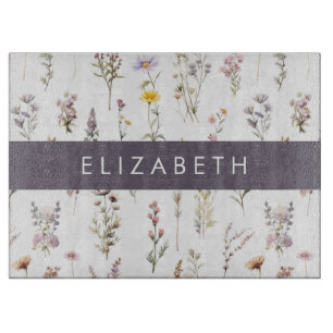 Farbenfrohe Blume, Wildblumen, Grünpflanzen, Ihr N Schneidebrett