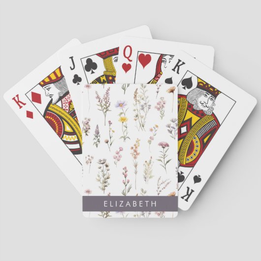 Farbenfrohe Blume, Wildblumen, Grünpflanzen, Ihr N Spielkarten (Rückseite)