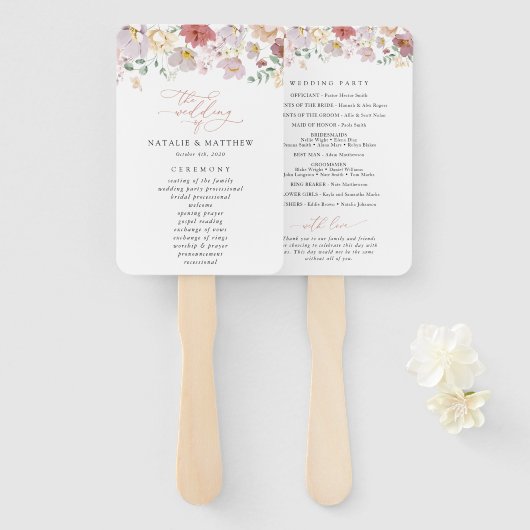 Farbenfrohe Blume, Wildblumen, Hochzeitsprogramm Fächer (Vorne und Hinten)