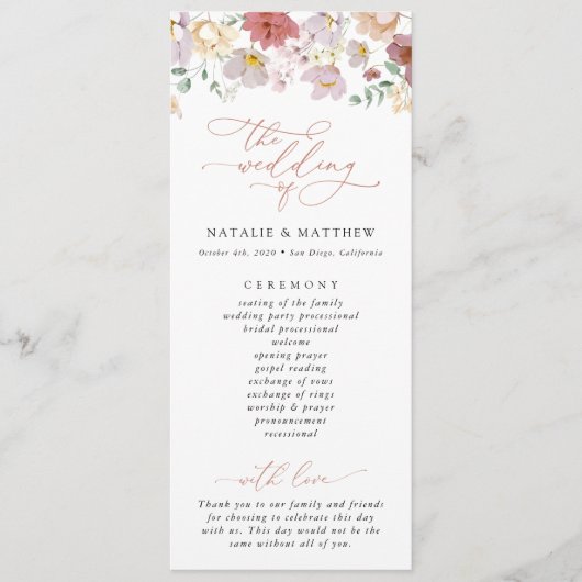 Farbenfrohe Blume, Wildblumen, Hochzeitsprogramm Programm (Vorderseite)