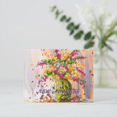 Farbenfrohe Blume Wir bewegten neue Zuhause, um ne Postkarte (Stehend Vorderseite)