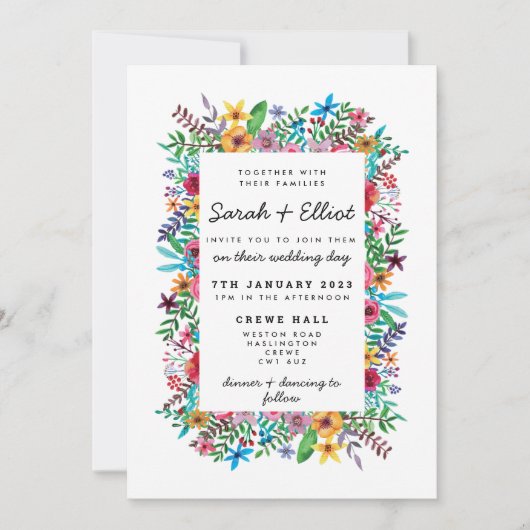 Farbenfrohe Blume zum Hochzeitsempfang Einladung (Vorderseite)