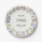 Farbenfrohe Blumen 100. Geburtstag Papier Teller (Vorderseite)