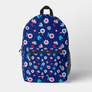 Farbenfrohe Blumen auf dunkelblauem Hintergrund Bedruckter Rucksack