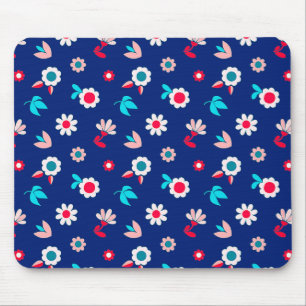 Farbenfrohe Blumen auf dunkelblauem Hintergrund Mousepad