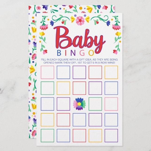 Farbenfrohe Blumen Baby Bingo Duschgel Spiel (Vorne/Hinten)