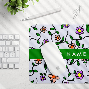 Farbenfrohe Blumen, blauer Hintergrund, Grün Mousepad