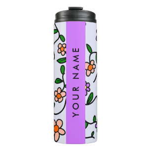 Farbenfrohe Blumen, blauer Hintergrund, Lila Thermosbecher