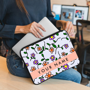 Farbenfrohe Blumen, blauer Hintergrund, Orange Laptopschutzhülle