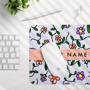 Farbenfrohe Blumen, blauer Hintergrund, Orange Mousepad