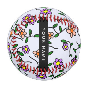 Farbenfrohe Blumen, blauer Hintergrund, Schwarz Baseball