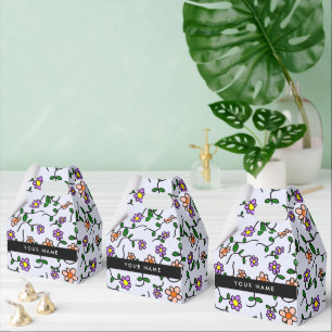 Farbenfrohe Blumen, blauer Hintergrund, schwarz Geschenkschachtel