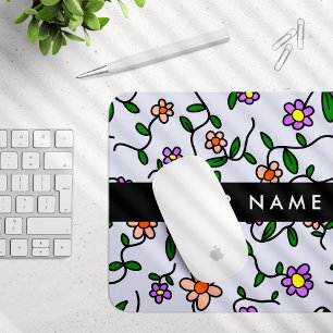 Farbenfrohe Blumen, blauer Hintergrund, Schwarz Mousepad
