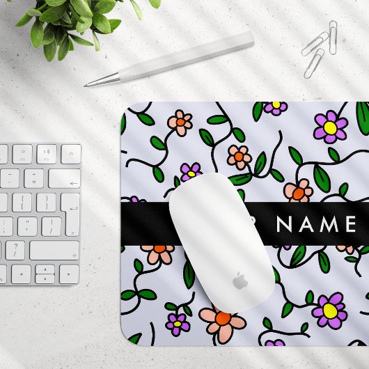 Farbenfrohe Blumen, blauer Hintergrund, Schwarz Mousepad