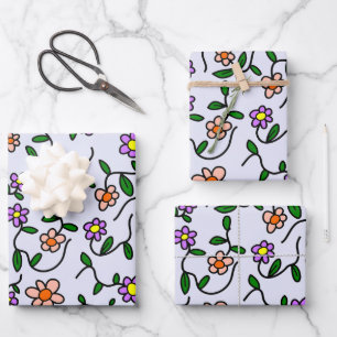 Farbenfrohe Blumen, Blumenmuster, Grünpflanzen, Bo Geschenkpapier Set