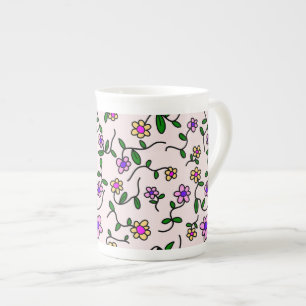 Farbenfrohe Blumen, Blumenmuster, Grünpflanzen, Bo Porzellantasse
