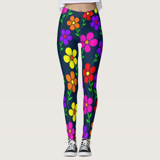 Farbenfrohe Blumen Blumenmuster Leggings (Vorderseite)