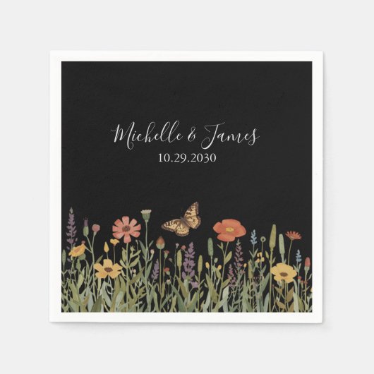 Farbenfrohe Blumen-Boho-Wildblumen-Hochzeit Schwar Serviette (Vorderseite)