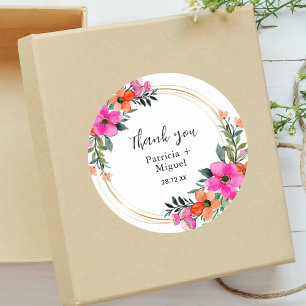 Farbenfrohe Blumen Botanische Hochzeit Danke schön Runder Aufkleber
