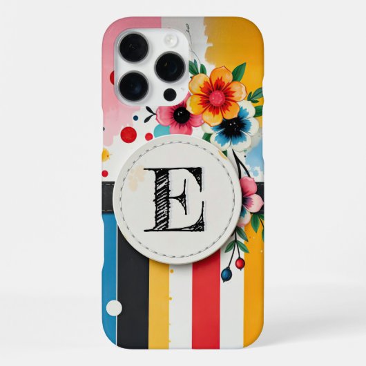 Farbenfrohe Blumen-Design Rahmen Chic Monogramm iPhone Hülle (Rückseite)