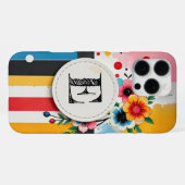 Farbenfrohe Blumen-Design Rahmen Chic Monogramm iPhone Hülle (Rückseite (Horizontal))