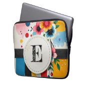 Farbenfrohe Blumen-Design Rahmen Chic Monogramm Laptopschutzhülle (Vorderseite Links)