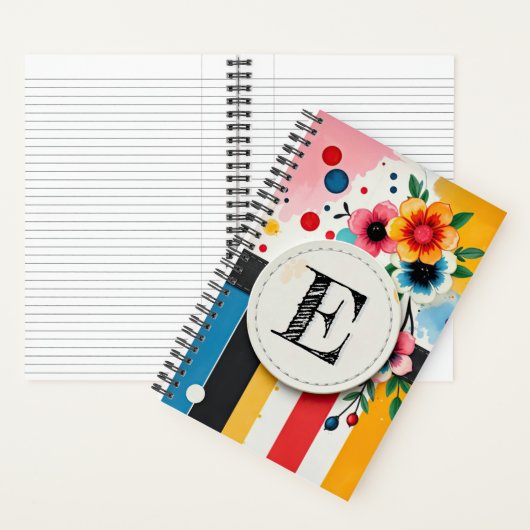 Farbenfrohe Blumen-Design Rahmen Chic Monogramm Notizblock (Innen)