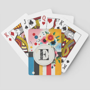 Farbenfrohe Blumen-Design Rahmen Chic Monogramm Spielkarten