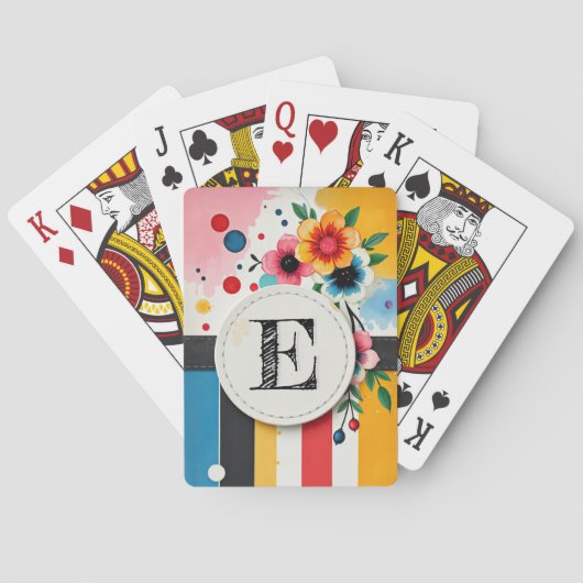 Farbenfrohe Blumen-Design Rahmen Chic Monogramm Spielkarten (Rückseite)