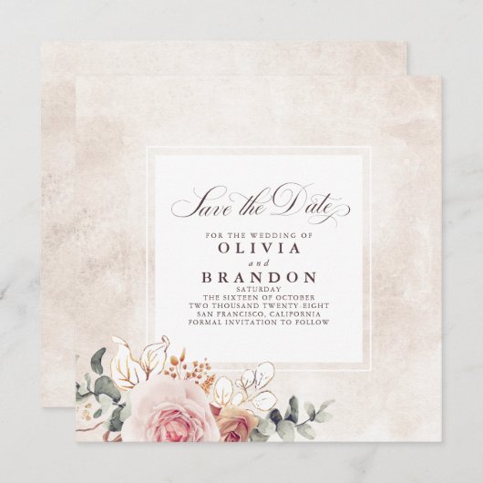 Farbenfrohe Blumen Elegant Save the Date Ankündigung (Vorne/Hinten)