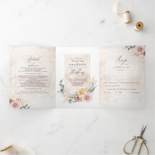 Farbenfrohe Blumen Elegante Boho-Hochzeit Dreifach Gefaltete Einladung