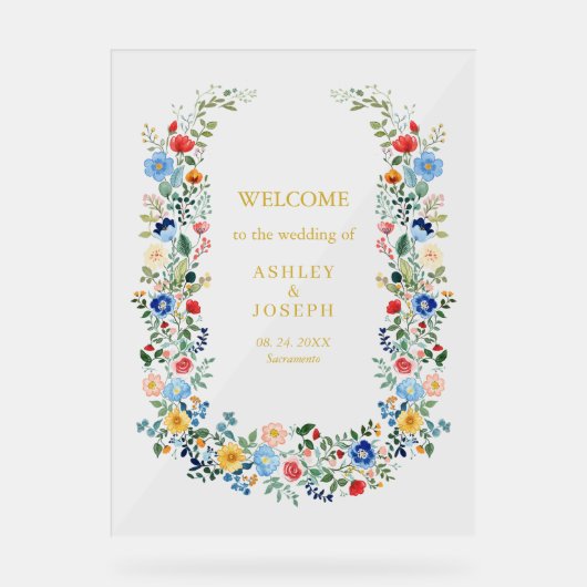 Farbenfrohe Blumen Elegante Hochzeit Acrylschild (Vorderseite)