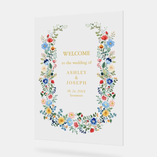 Farbenfrohe Blumen Elegante Hochzeit Acrylschild (Winkel)