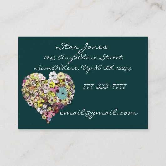 Farbenfrohe Blumen Elegantes Herz gefüllt mit Blum Visitenkarte (Vorderseite)