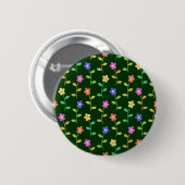 Farbenfrohe Blumen, Florales Muster, Grünpflanzen, Button (Vorne & Hinten)