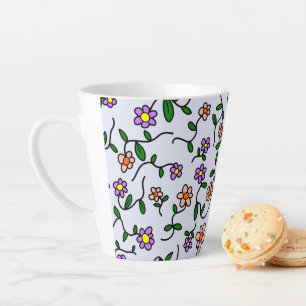 Farbenfrohe Blumen, florales Muster, Grünpflanzen, Milchtasse