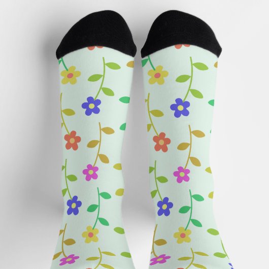 Farbenfrohe Blumen, florales Muster, Grünpflanzen, Socken (Oben)