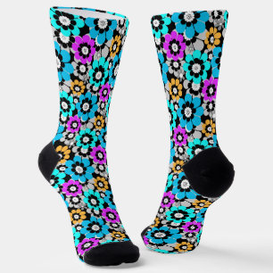 Farbenfrohe Blumen Gänseblümchen Blau Türkis Lila Socken