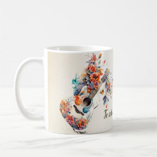 Farbenfrohe Blumen Gitarre Musik Instrument Elegan Kaffeetasse