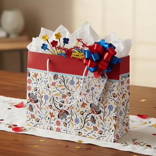 Farbenfrohe Blumen große Geschenktasche Geschenktüte