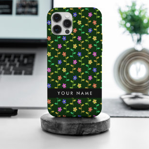 Farbenfrohe Blumen, grüner Hintergrund, Schwarz iPhone 15 Pro Max Hülle