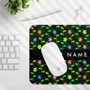 Farbenfrohe Blumen, grüner Hintergrund, Schwarz Mousepad